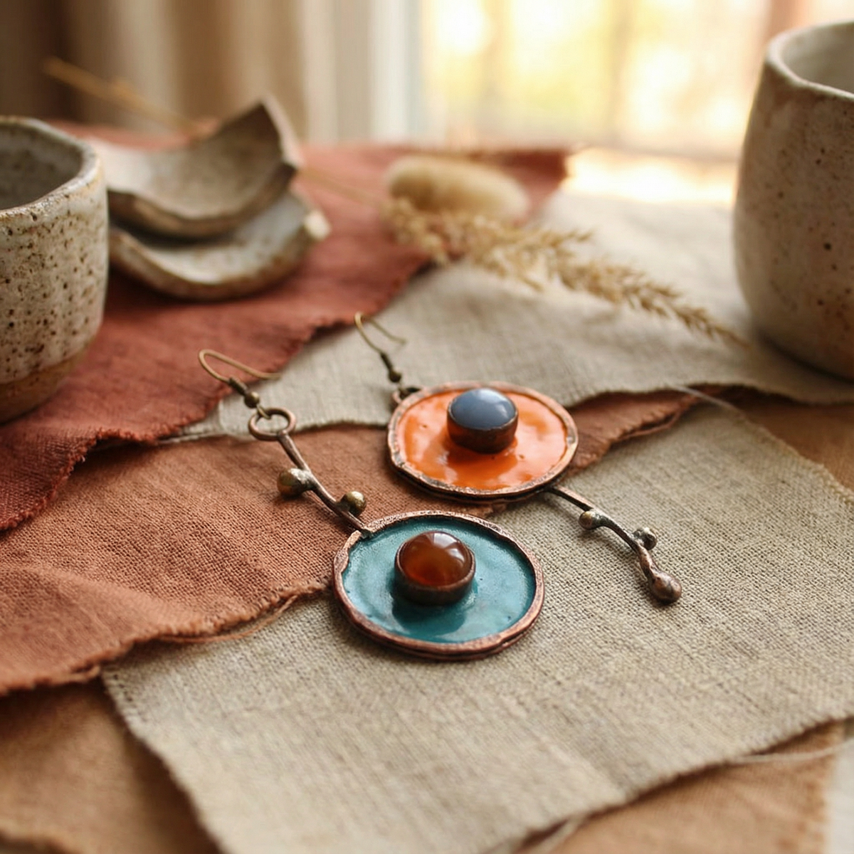 Vintage Asymmetrical Graffiti Antique Bronze Earrings