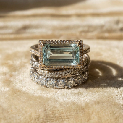 Vintage Silver Turquoise Glass Ring Set