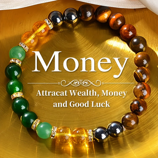Wealth-Attracting Bracelet with Tiger’s Eye Beads & Golden Accents