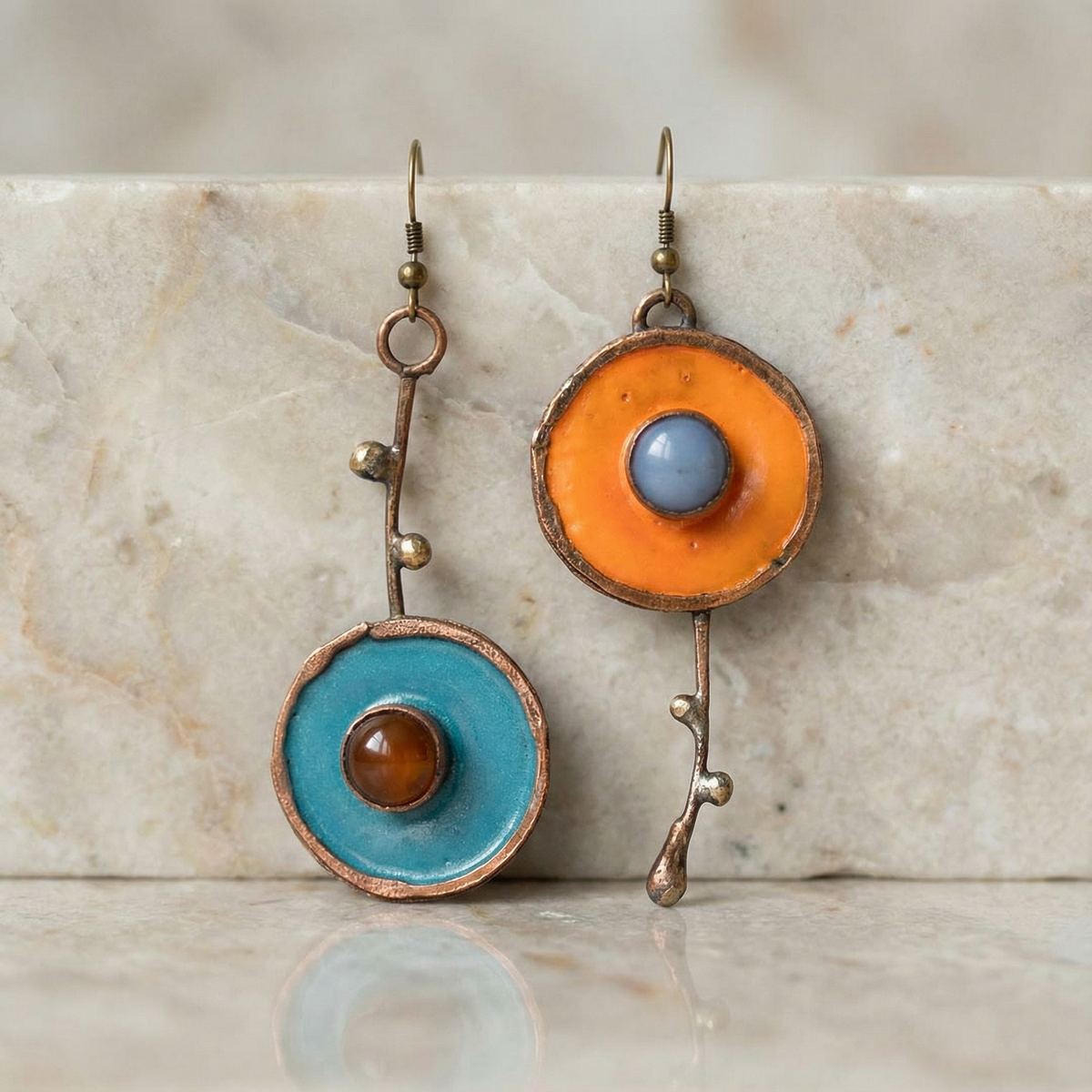 Vintage Asymmetrical Graffiti Antique Bronze Earrings