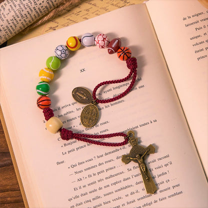 🏆All-in-One Sports Prayer Rosary Keychain with Multi-Sport Beads: No Regrets in Every Game