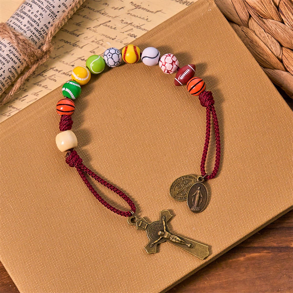 🏆All-in-One Sports Prayer Rosary Keychain with Multi-Sport Beads: No Regrets in Every Game