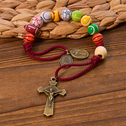 🏆All-in-One Sports Prayer Rosary Keychain with Multi-Sport Beads: No Regrets in Every Game