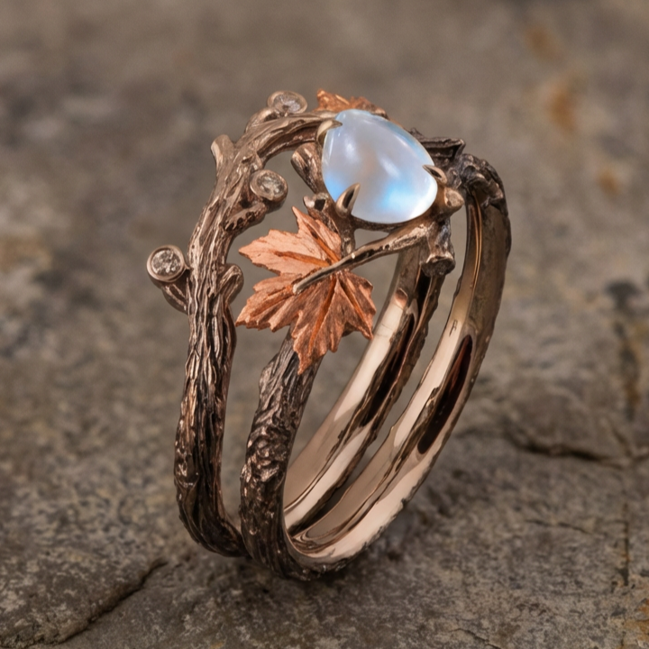 Vintage Golden Branch Maple Leaf Ring