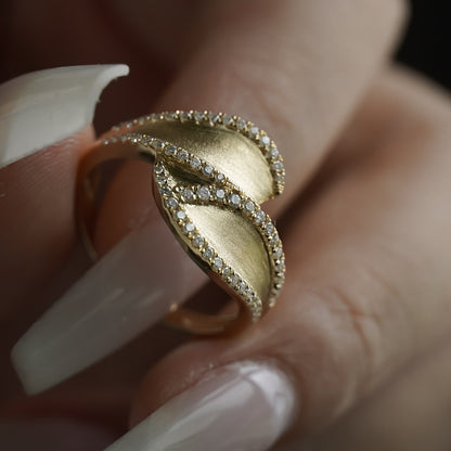 S925 Silver Vintage Brushed Leaf Shaped Ring