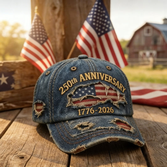 🎖 🧢250th Anniversary 1776-2026 Distressed Denim Baseball Cap🏆
