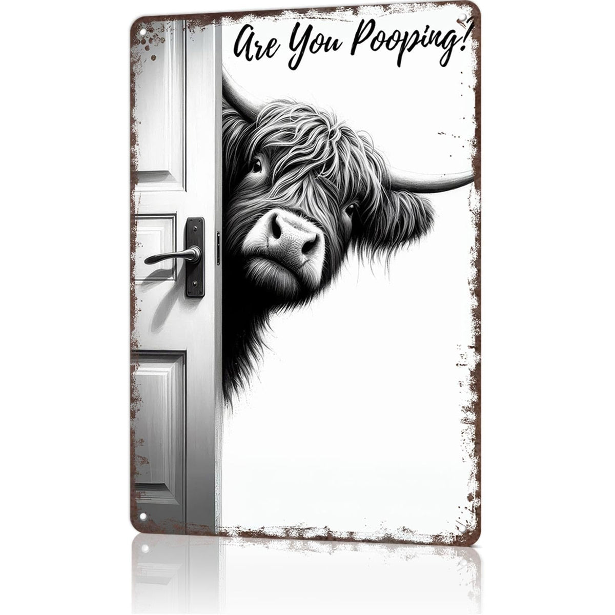 Vintage Highland Cow Sign – Funny"Are You Pooping?" Wall Decor🔥