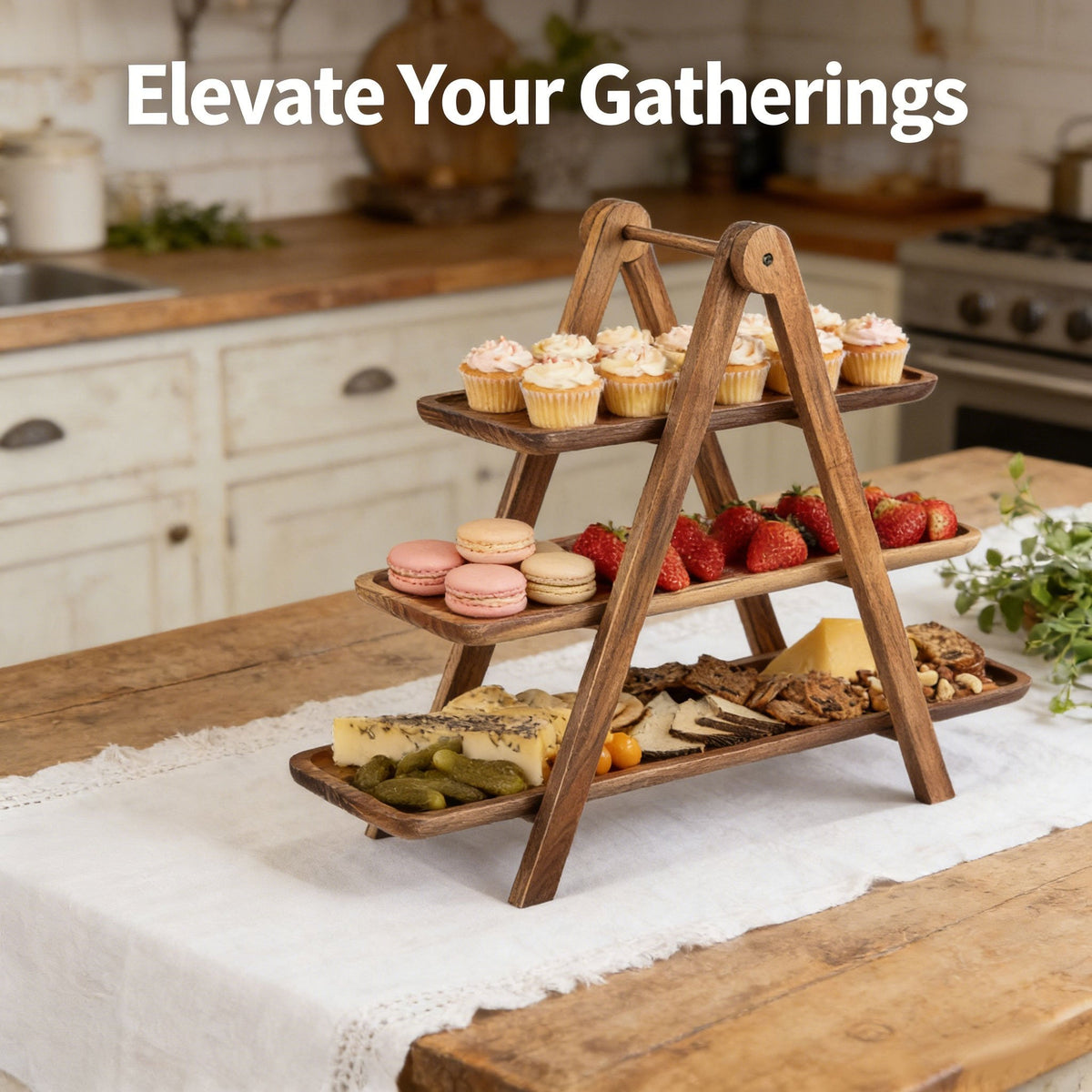 3-Tier Wooden Serving Tray Set for Parties & Entertaining🔥