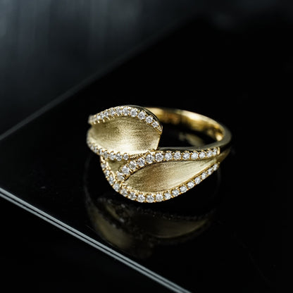 S925 Silver Vintage Brushed Leaf Shaped Ring
