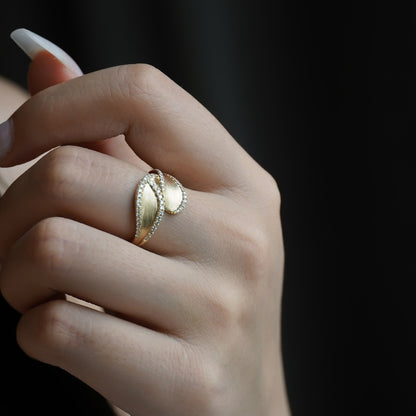 S925 Silver Vintage Brushed Leaf Shaped Ring