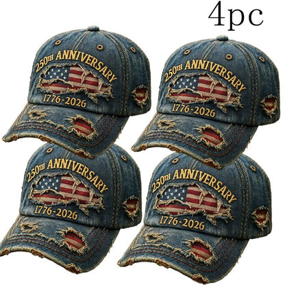 🎖 🧢250th Anniversary 1776-2026 Distressed Denim Baseball Cap🔥
