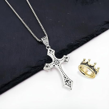 🔥Last Day 50% OFF✝️Men's Crown Cross Necklace💋