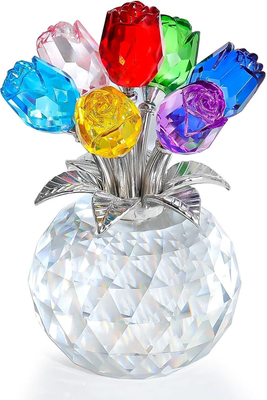 🔥Last Day 50% OFF - ❤️🌹Crystal Colorful Rose Flower Collectible Figurine with Vase💋