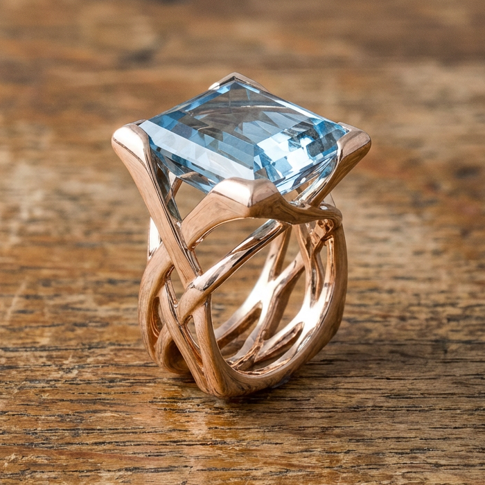 Vintage Rose Gold Blue Zirconia Ring