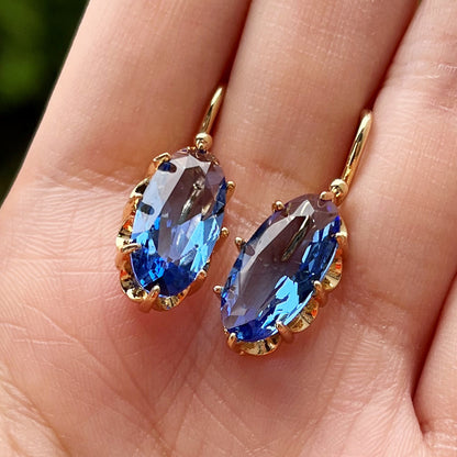 Vintage Blue Crystal Golden Earrings