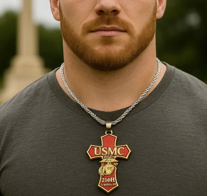 USMC 250th Anniversary Cross Pendant Necklace🏆