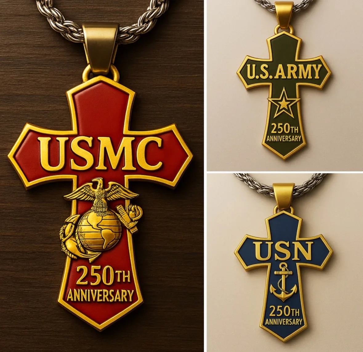 USMC 250th Anniversary Cross Pendant Necklace🏆