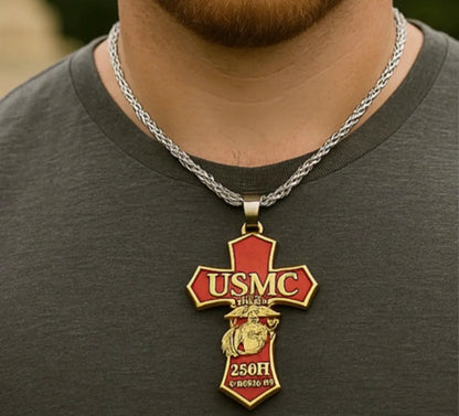 USMC 250th Anniversary Cross Pendant Necklace🏆