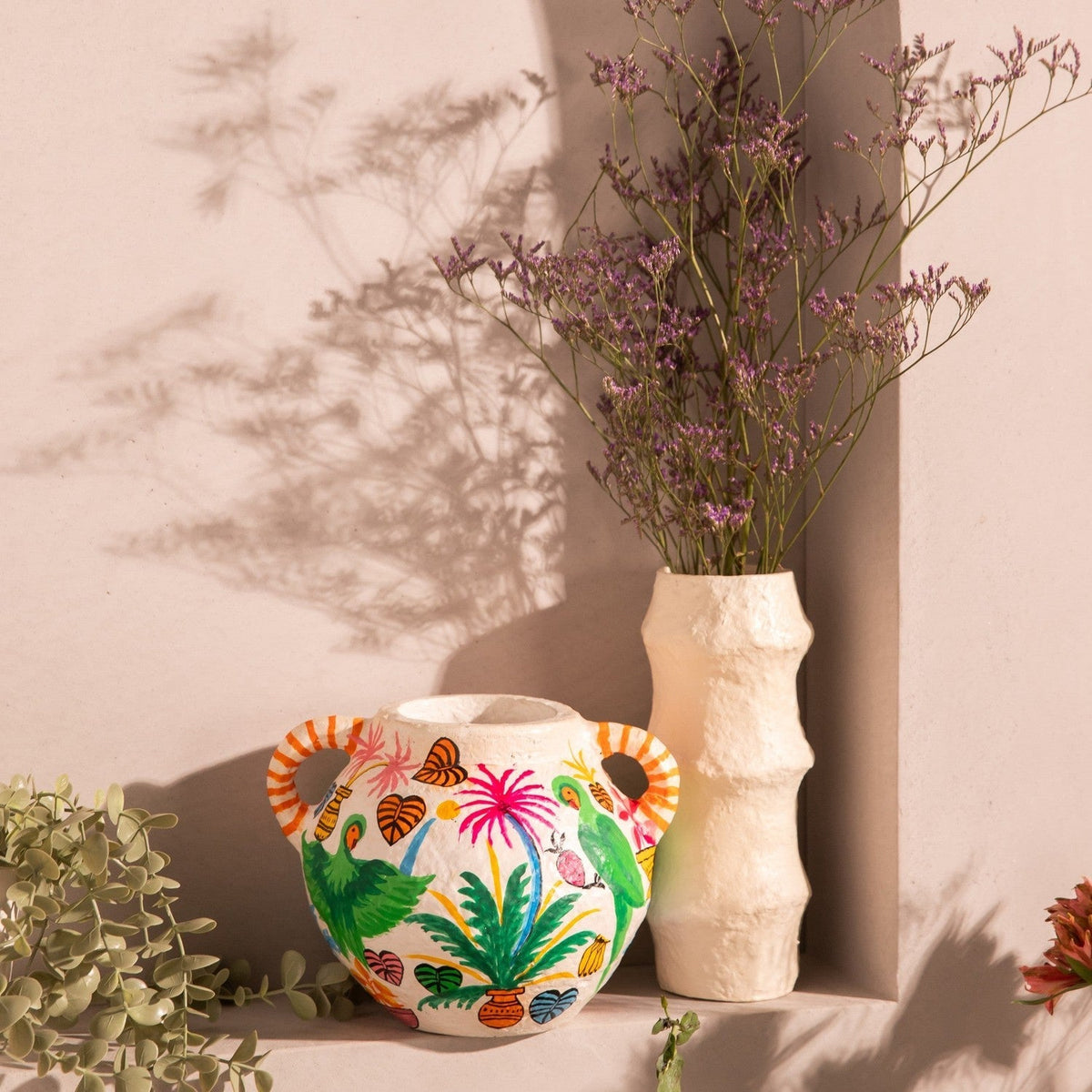 Off White Textured Paper Mache Vase