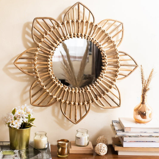 Rattan Sunflower Wall Mirror