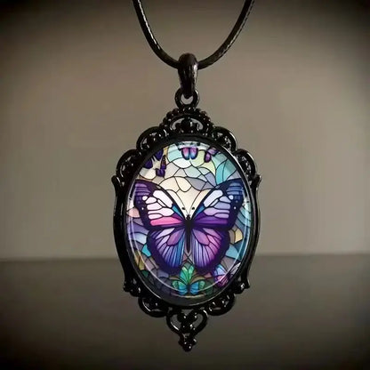 Charm Pink Flower Pendant Necklace Rose Pattern Glass Ellipse - A niche style suitable for Romantic Gifts and Special Occasions🏆