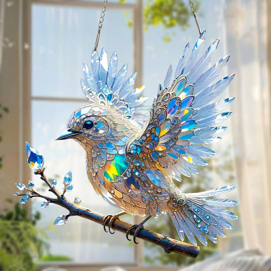 🐦✨Acrylic Sky Bluebird 2D Stained Art Ornament (8 inches)