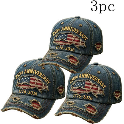 🎖 🧢250th Anniversary 1776-2026 Distressed Denim Baseball Cap🔥