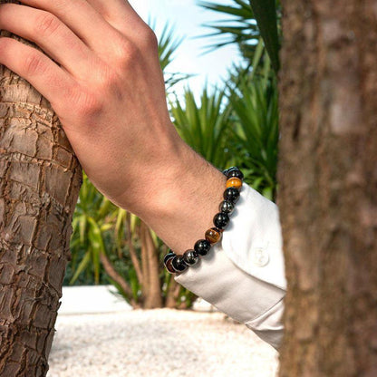 🏆“Triple protection” bracelet in black obsidian, tiger’s eye and hematite.