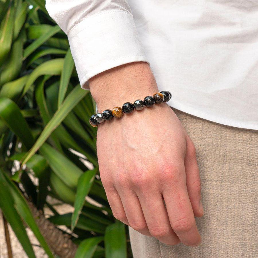 🏆“Triple protection” bracelet in black obsidian, tiger’s eye and hematite.
