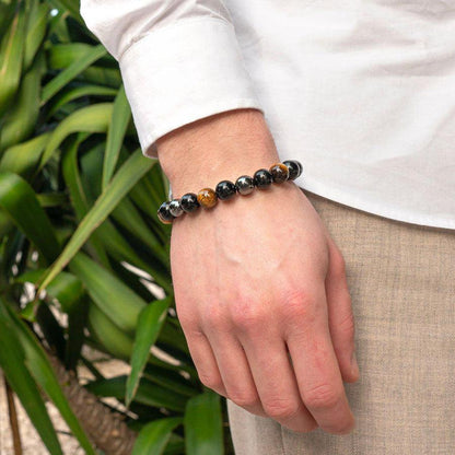 🏆“Triple protection” bracelet in black obsidian, tiger’s eye and hematite.