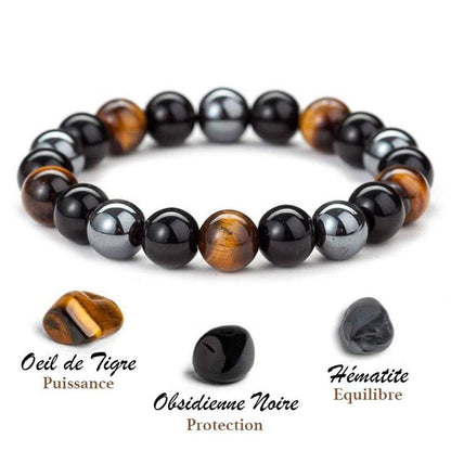 🏆“Triple protection” bracelet in black obsidian, tiger’s eye and hematite.