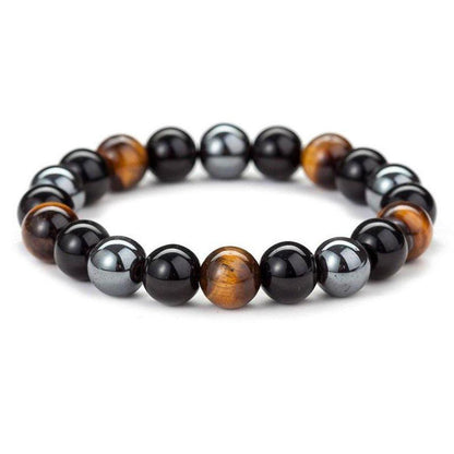 🏆“Triple protection” bracelet in black obsidian, tiger’s eye and hematite.