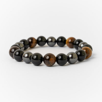 🏆“Triple protection” bracelet in black obsidian, tiger’s eye and hematite.
