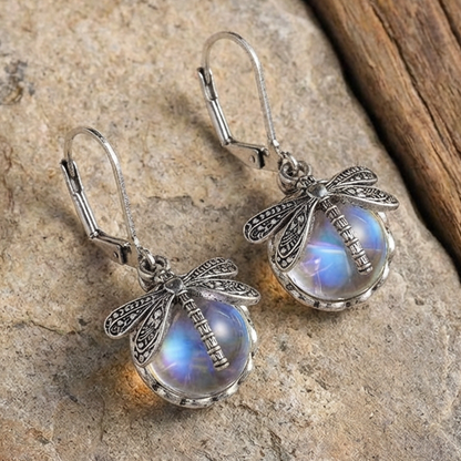 Spherical Dragonfly Earrings in Antique Silver