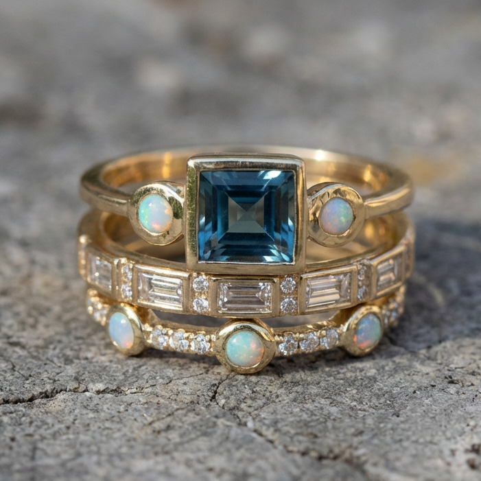 Vintage Blue Crystal Ring Set
