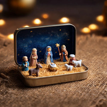 🔥Last Day 49% Off🎁Mini Christmas Nativity Set in a Tin Box🏆