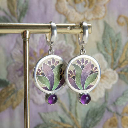 Boho Earrings with Purple Crystals in Sterling Silver