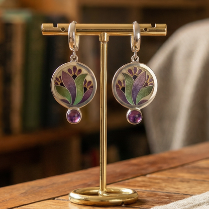 Boho Earrings with Purple Crystals in Sterling Silver