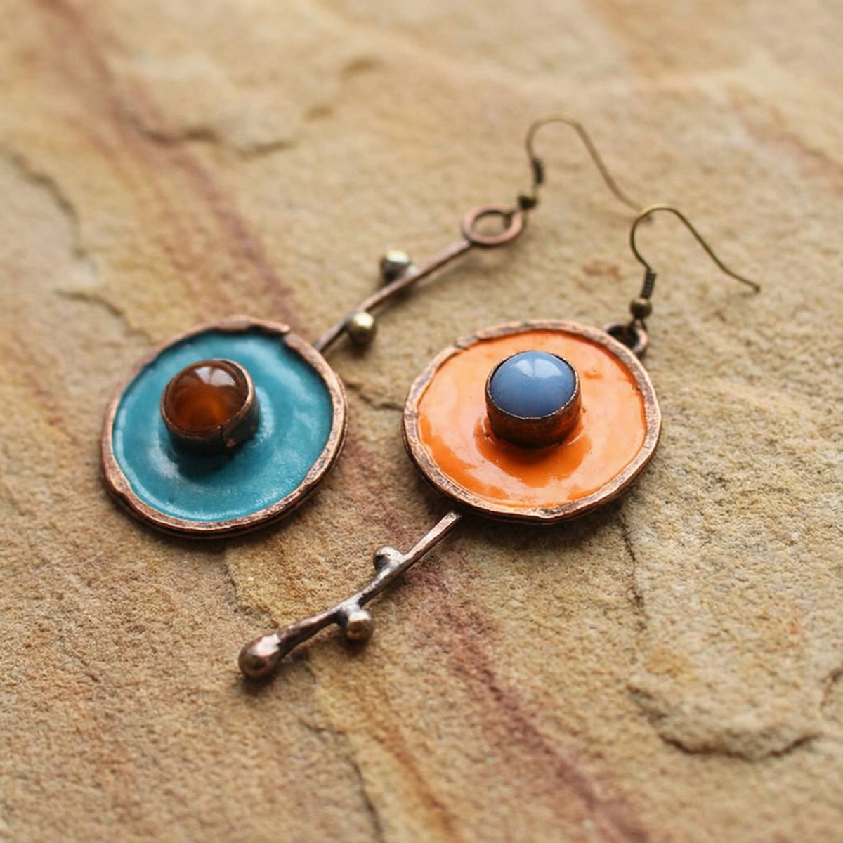 Vintage Asymmetrical Graffiti Antique Bronze Earrings