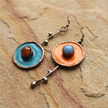 Vintage Asymmetrical Graffiti Antique Bronze Earrings