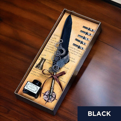 ✒️Blue Peacock Steampunk Wing Feather Dip Pen Set | Luxury Gift for Writers & Art Lovers🏆