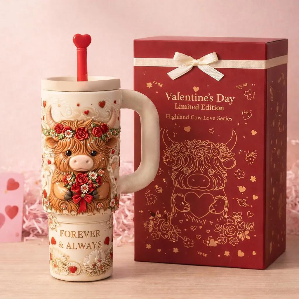 Valentine’s Highland Cow Embossed Tumbler🔥