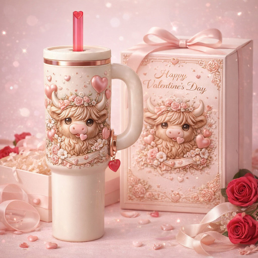 Valentine’s Highland Cow Embossed Tumbler🔥