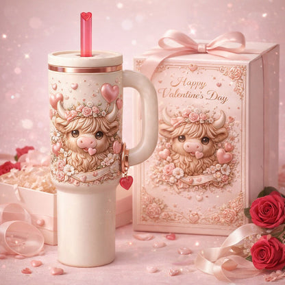 Valentine’s Highland Cow Embossed Tumbler🔥