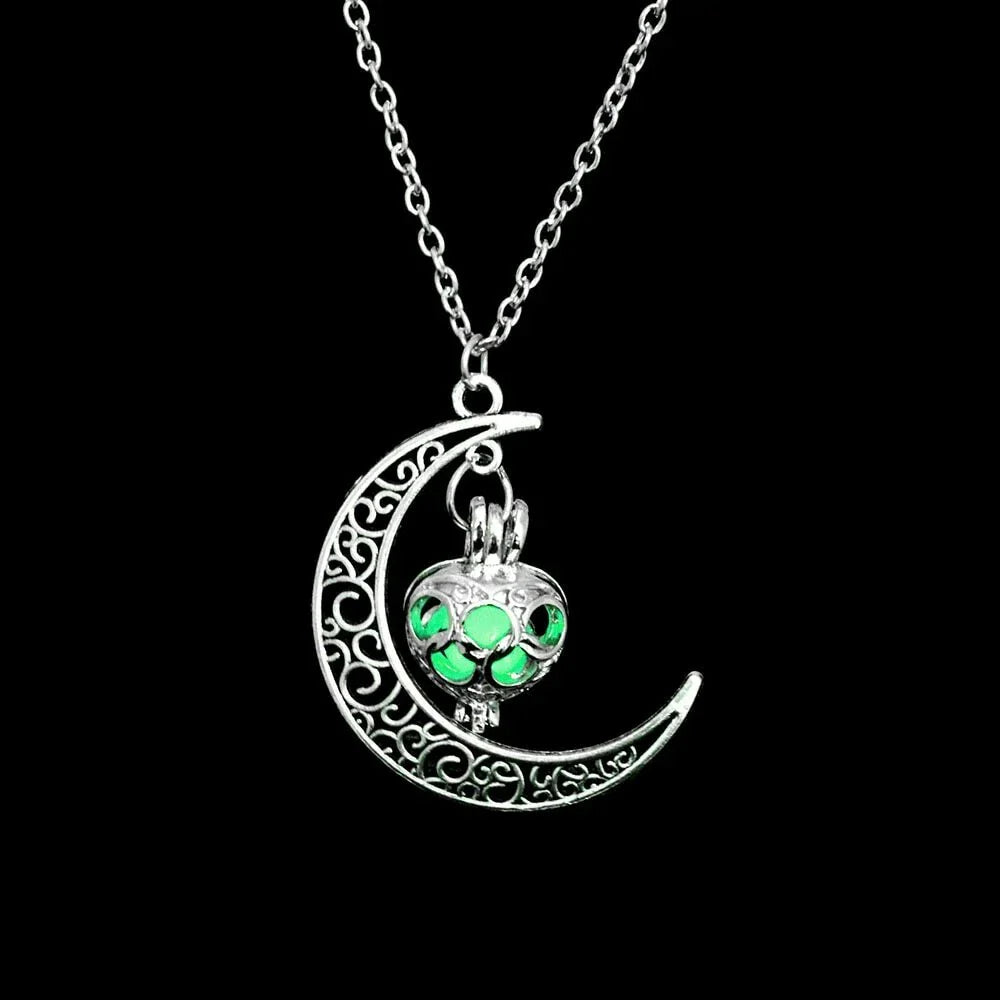 Collar de Luna Brillante Plata Piedra Luminosa para Dama Obsequio🏆