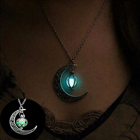 Collar de Luna Brillante Plata Piedra Luminosa para Dama Obsequio🏆