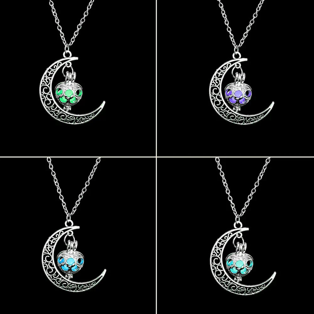 Collar de Luna Brillante Plata Piedra Luminosa para Dama Obsequio🏆