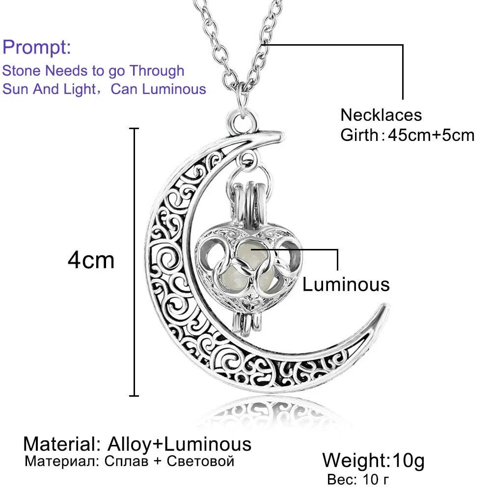 Collar de Luna Brillante Plata Piedra Luminosa para Dama Obsequio🏆